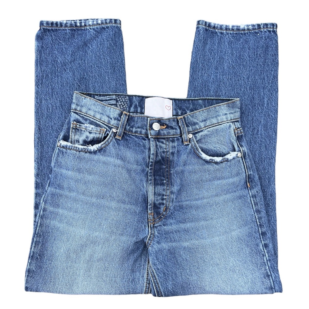 Revice Straight Leg Button Fly High Waist Medium Wash Jeans Size 27
